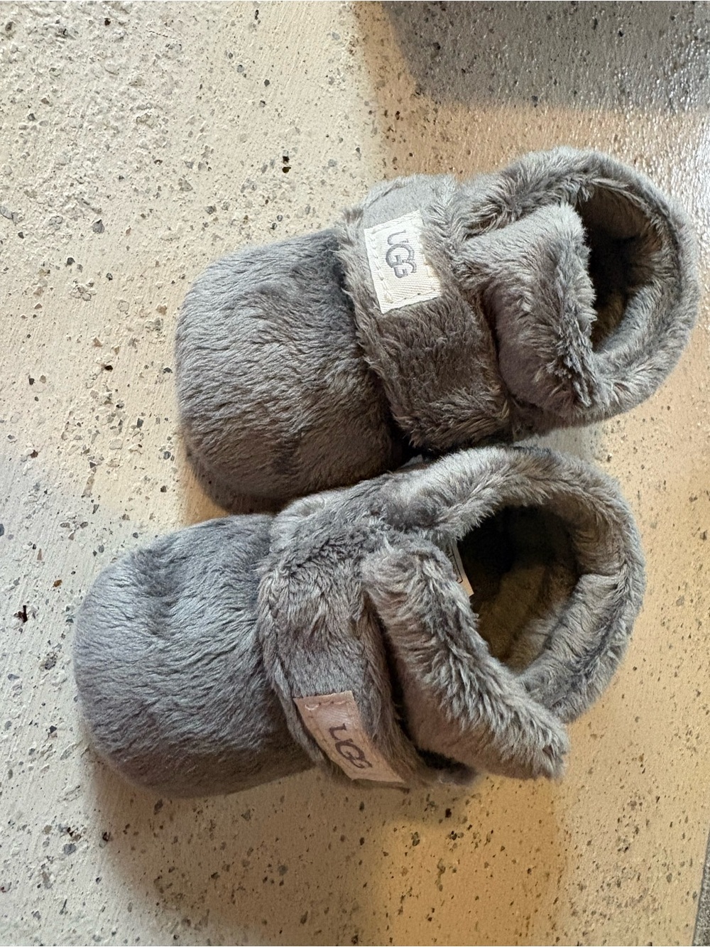 UGG Toddler Plush Grey Strap Booties